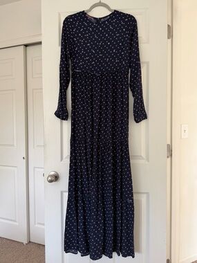 Navy Floral Long Sleeve Maxi Dress Size 6